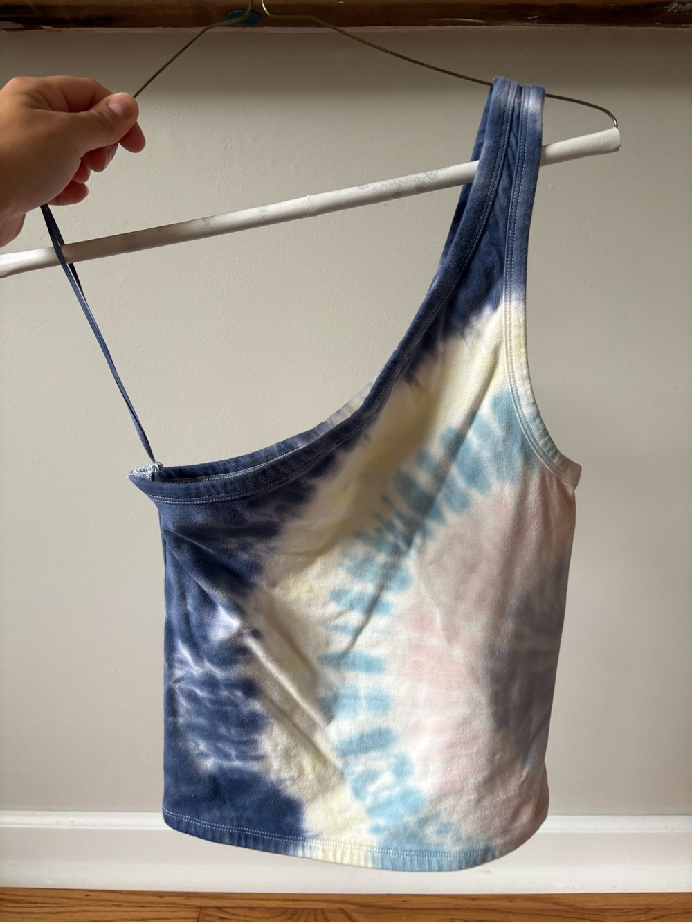 Tie-Dye One-Shoulder Women’s One-Piece Tank Top - Blue/Pink